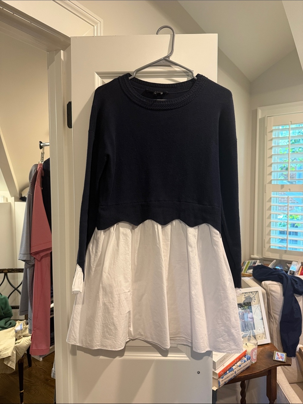 English Factory Navy and White Layered Knit Dress